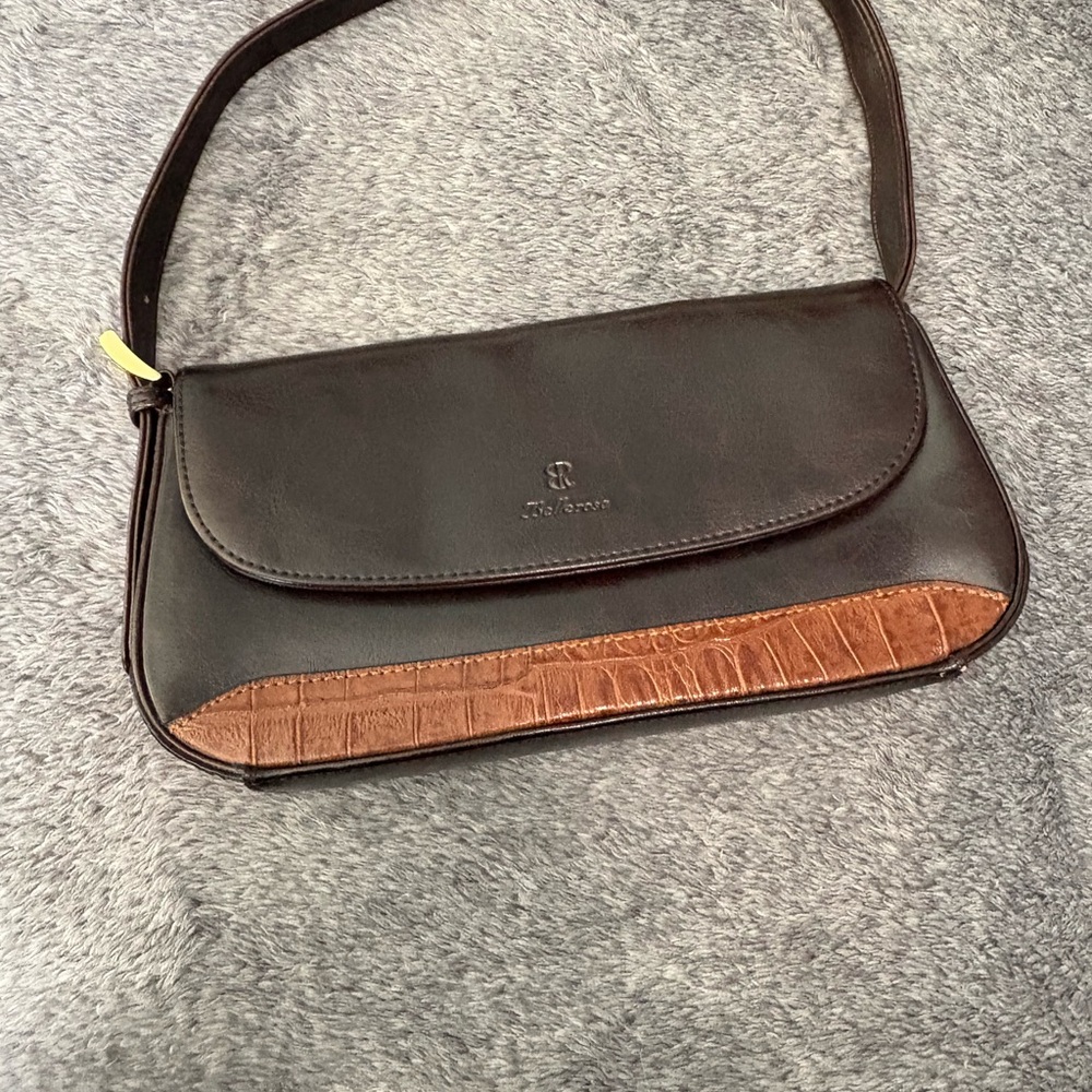 Vintage Bellerose Brown Croc Embossed Leather Baguette Shoulder Bag